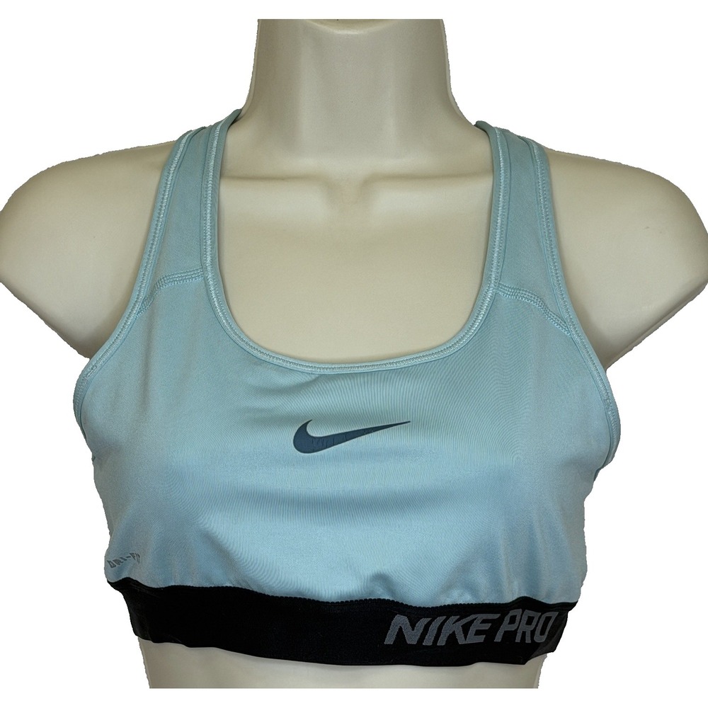 Nike Pro‎ Dri Fit Sports Bra Size Medium Light Teal Blue Racerback No Padding